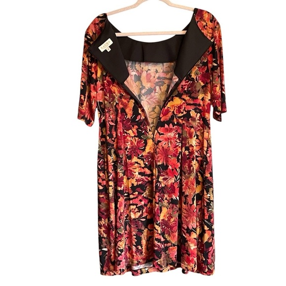 Laura Petite-Size 14-Floral Multicolor Dress-Zipper Back-Pockets-3/4 Sleeves - Picture 6 of 12